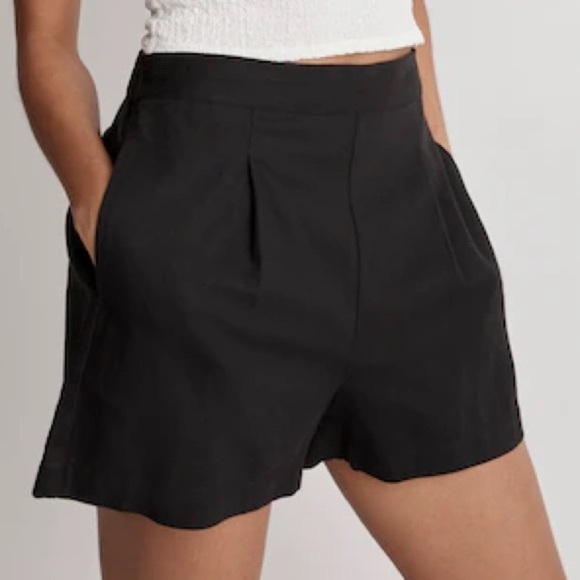 Madewell Pants - Madewell Linen Blend Pull-On Shorts Black High Rise Size Medium